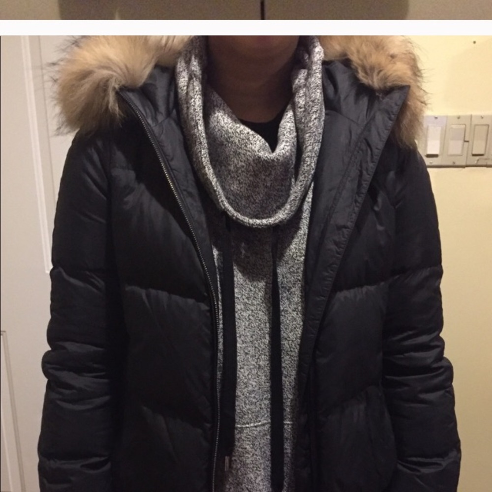 Theory down jacket with raccoon fur hood